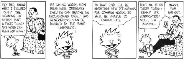 Calvin and Hobbes comic about how transient slang is