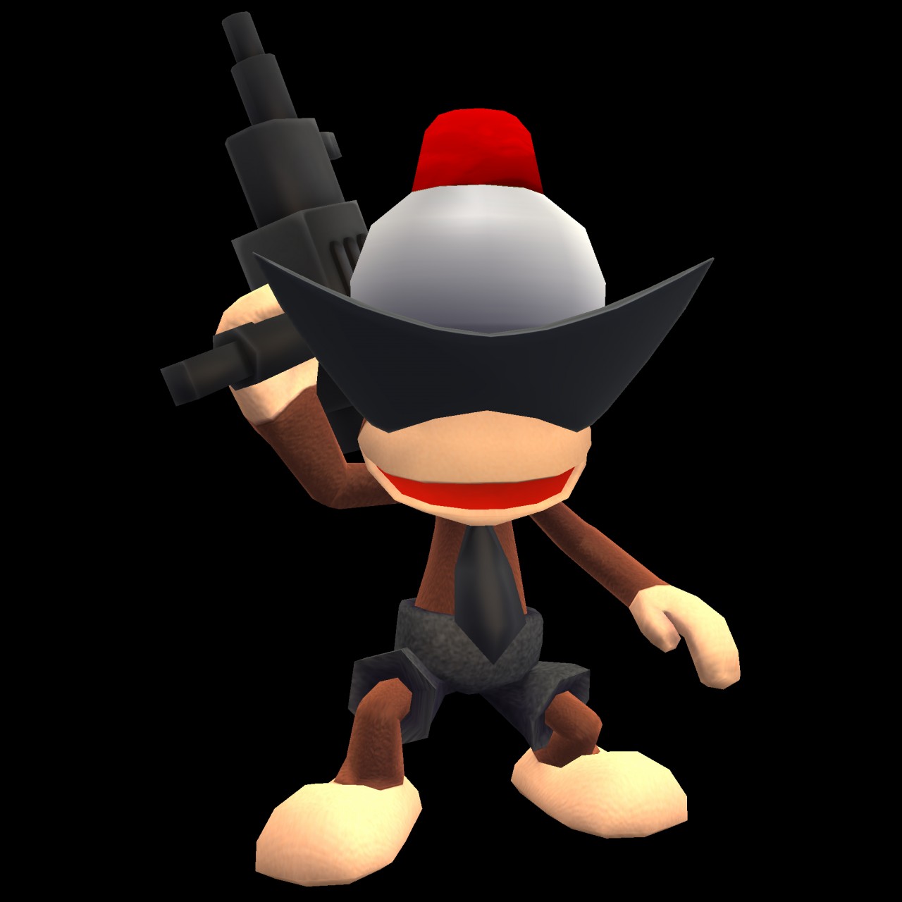 Monkey from Ape Escape holding an Uzi