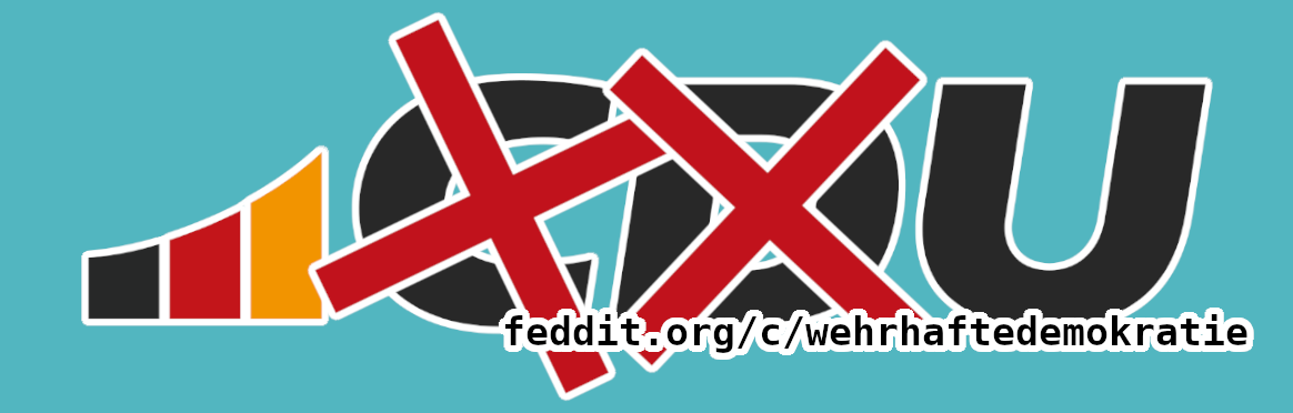 Das Bild zeigt den Schriftzug CDU mit deren Logo, wobei das C und D durchgestrichen ist. Ein Verweis auf die WehrhafteDemokratie Geimschaft auf feddit.org befindet sich unten rechts im Bild.