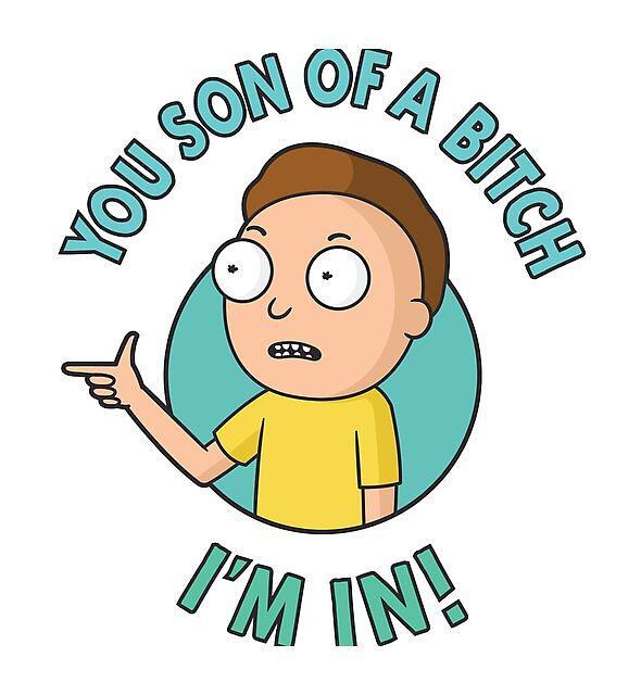 Morty from Rick and Morty points a fingergun. Text: You son of a bitch i'm in!