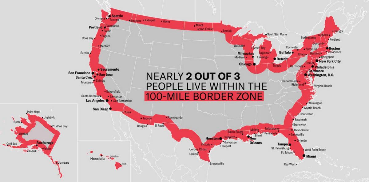 Two out of three people live in the 100-mile border zone