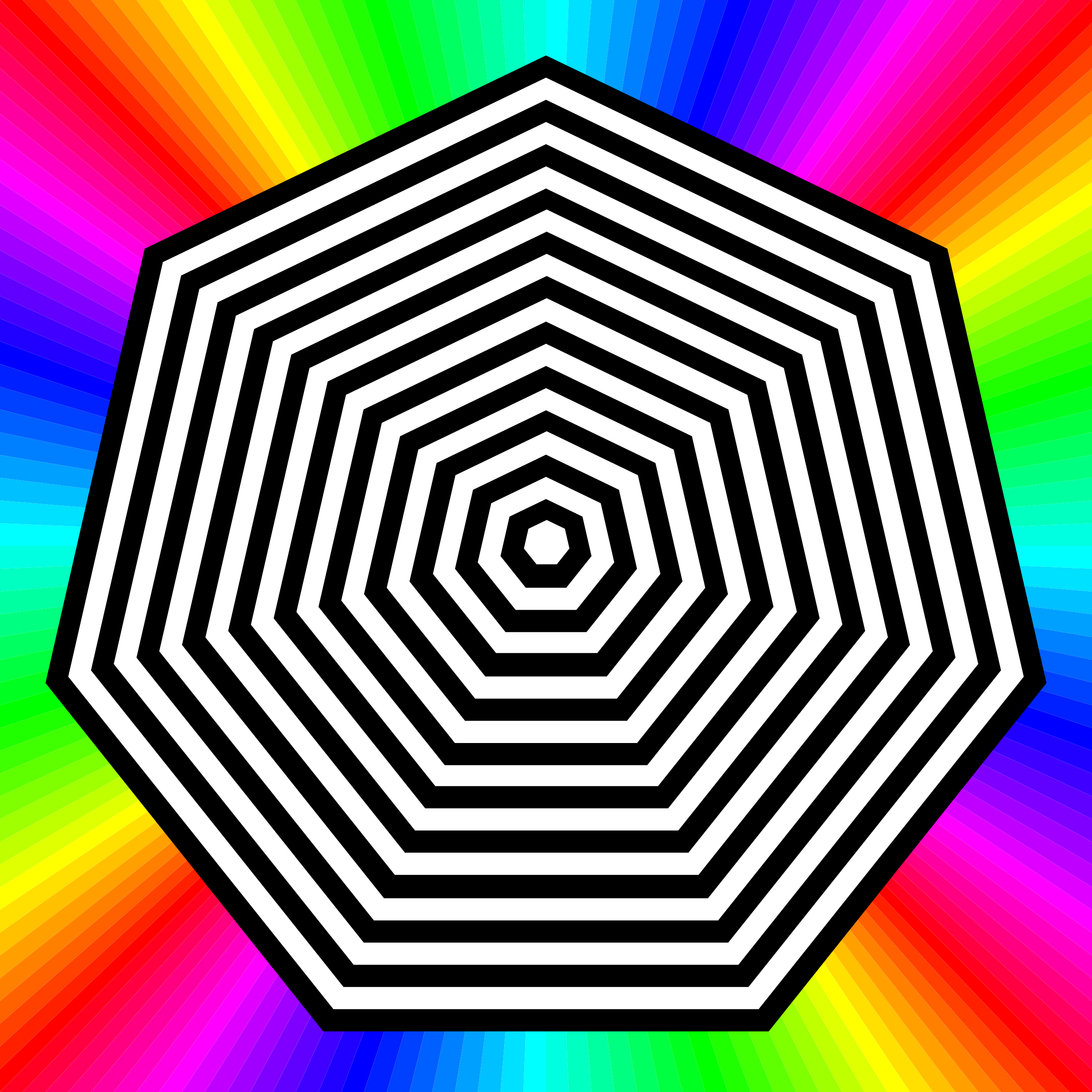 Black and white septagon on a rainbow colored background
