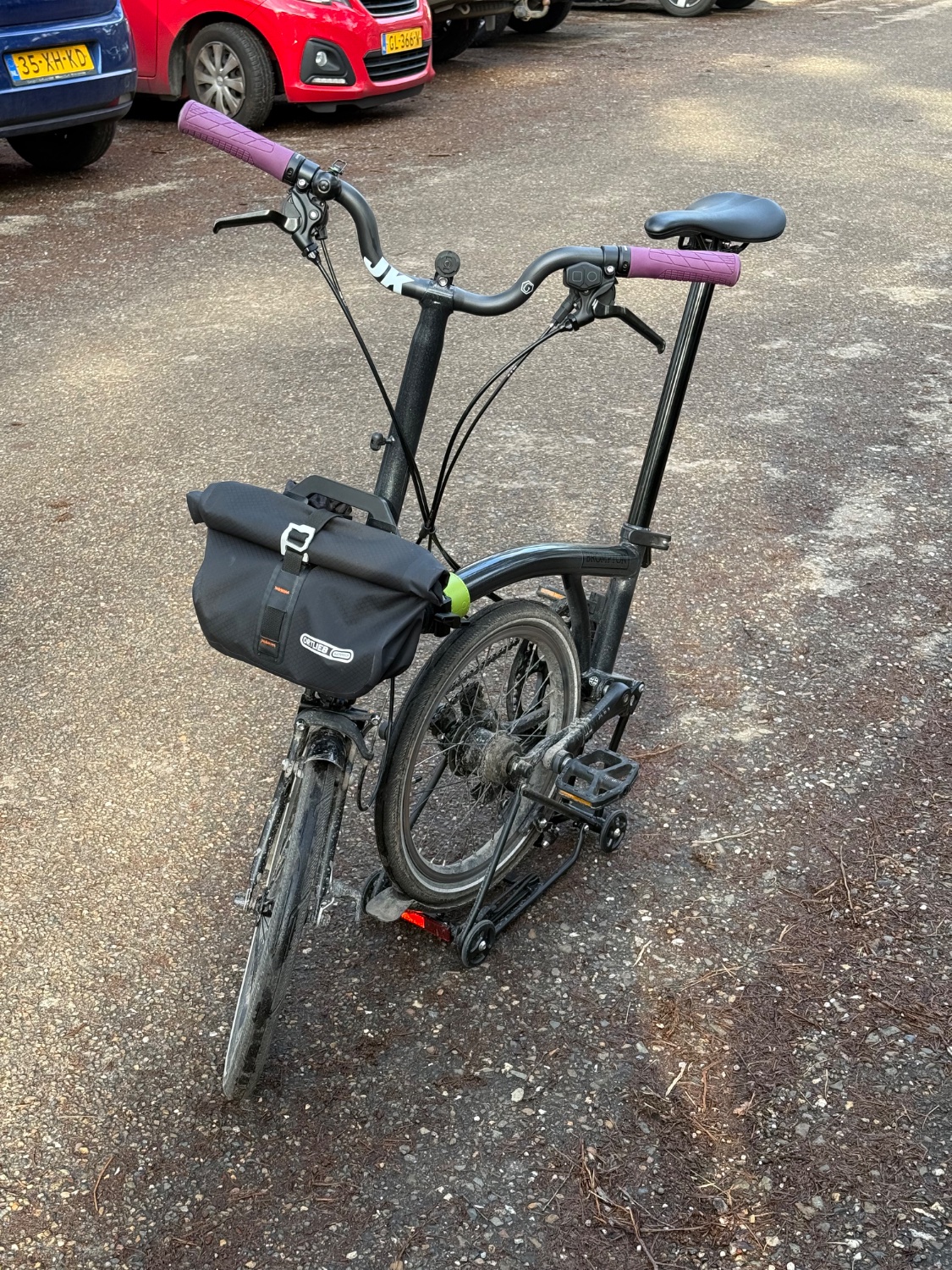 A folded Brompton bike