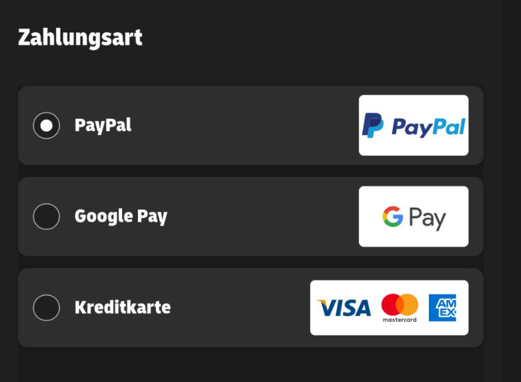 screenshot of DHL website offering payment via google pay, visa, mastercard or paypal