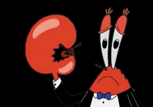 A crab wearing a tuxedo plays a tiny violin