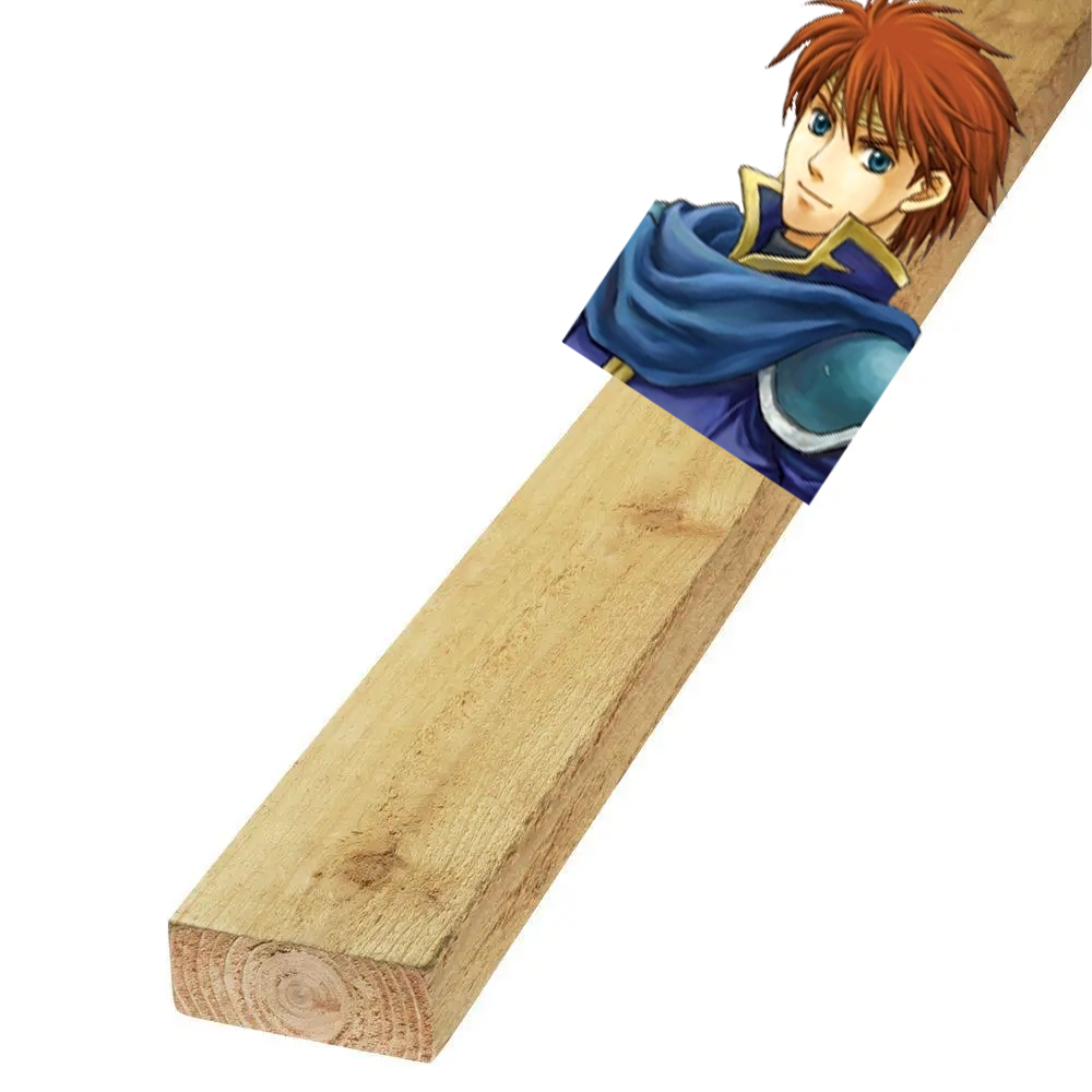 (a picture of the character Eliwood put on a piece of wood)