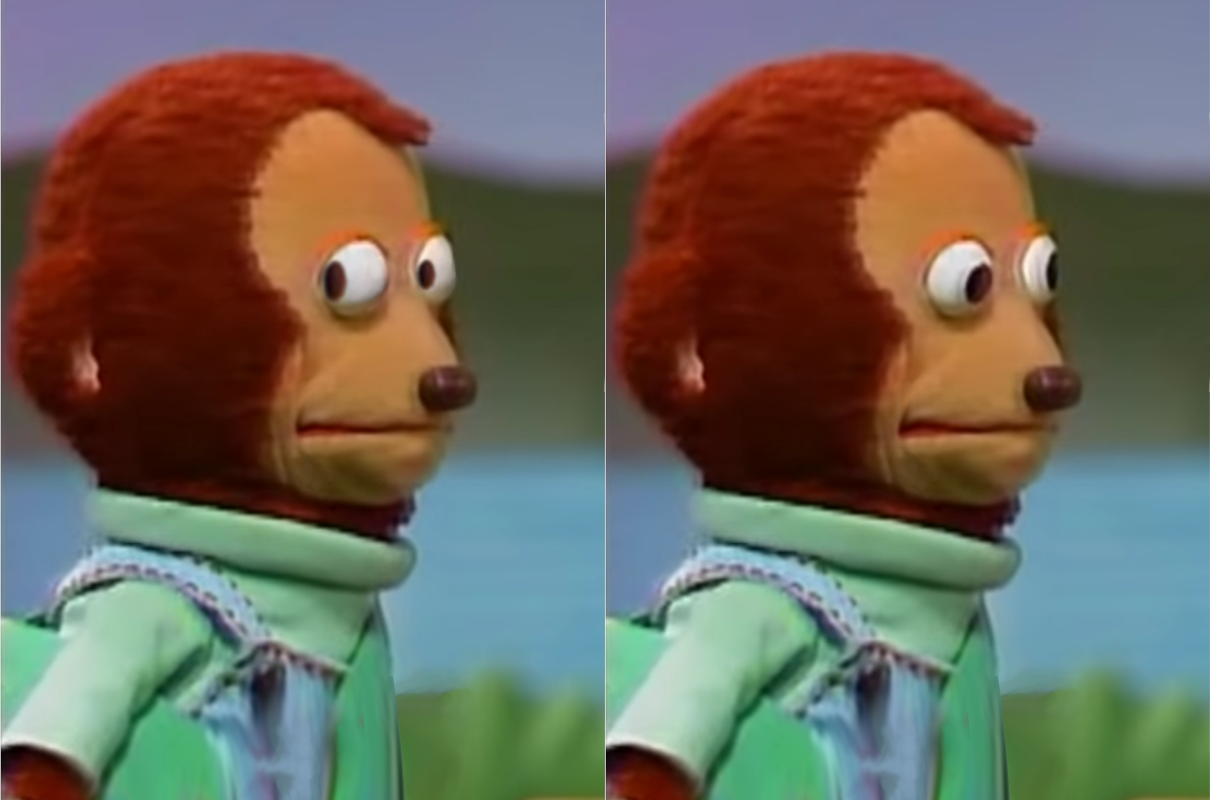 Monkey puppet looking away meme