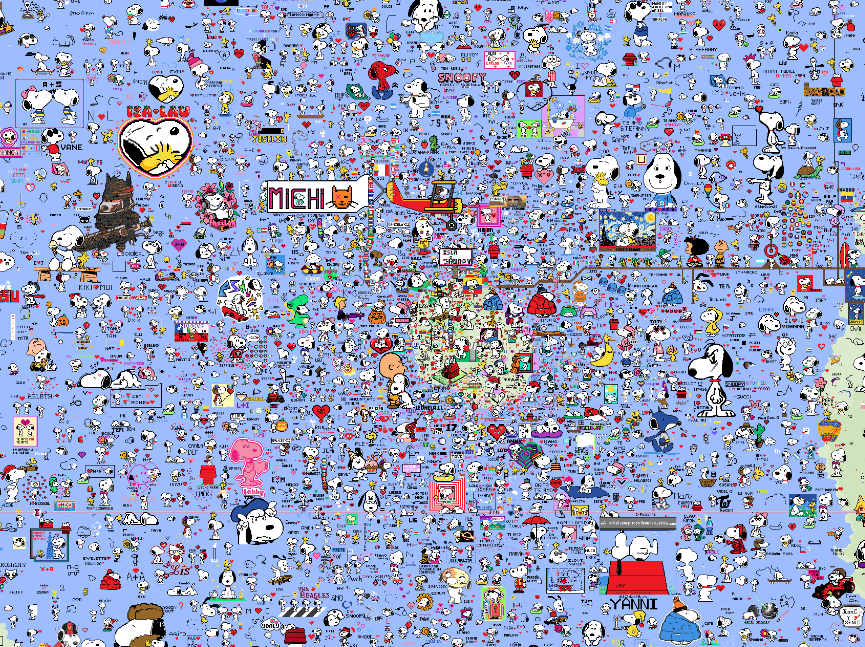 WPlace screenshot: there are Snoopy drawings everywhere