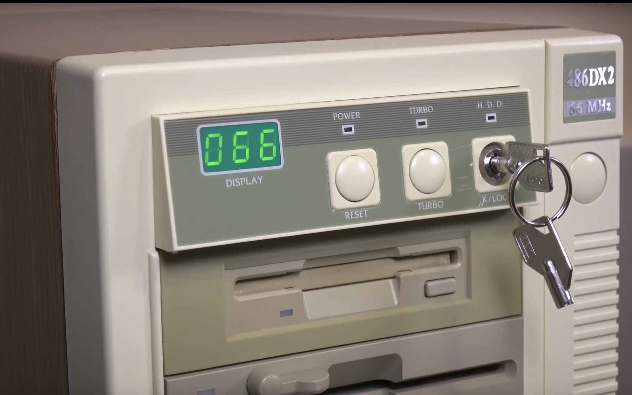 "an old 486 with a 3.5 disk drive, turbo button, and pc lock"