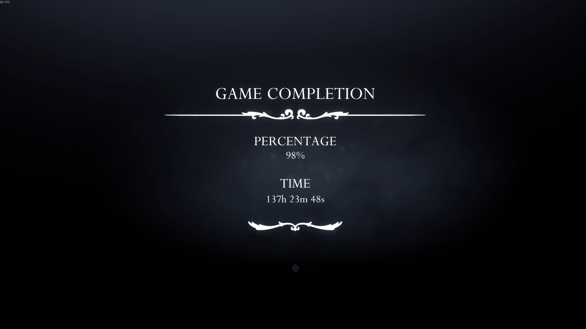 Hollow Knight Silksong completion screen: 98% in 137 hours