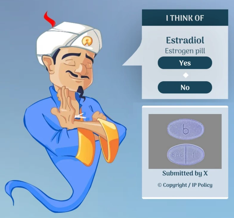 Akinator the web genie correctly guessing estrodiol pills