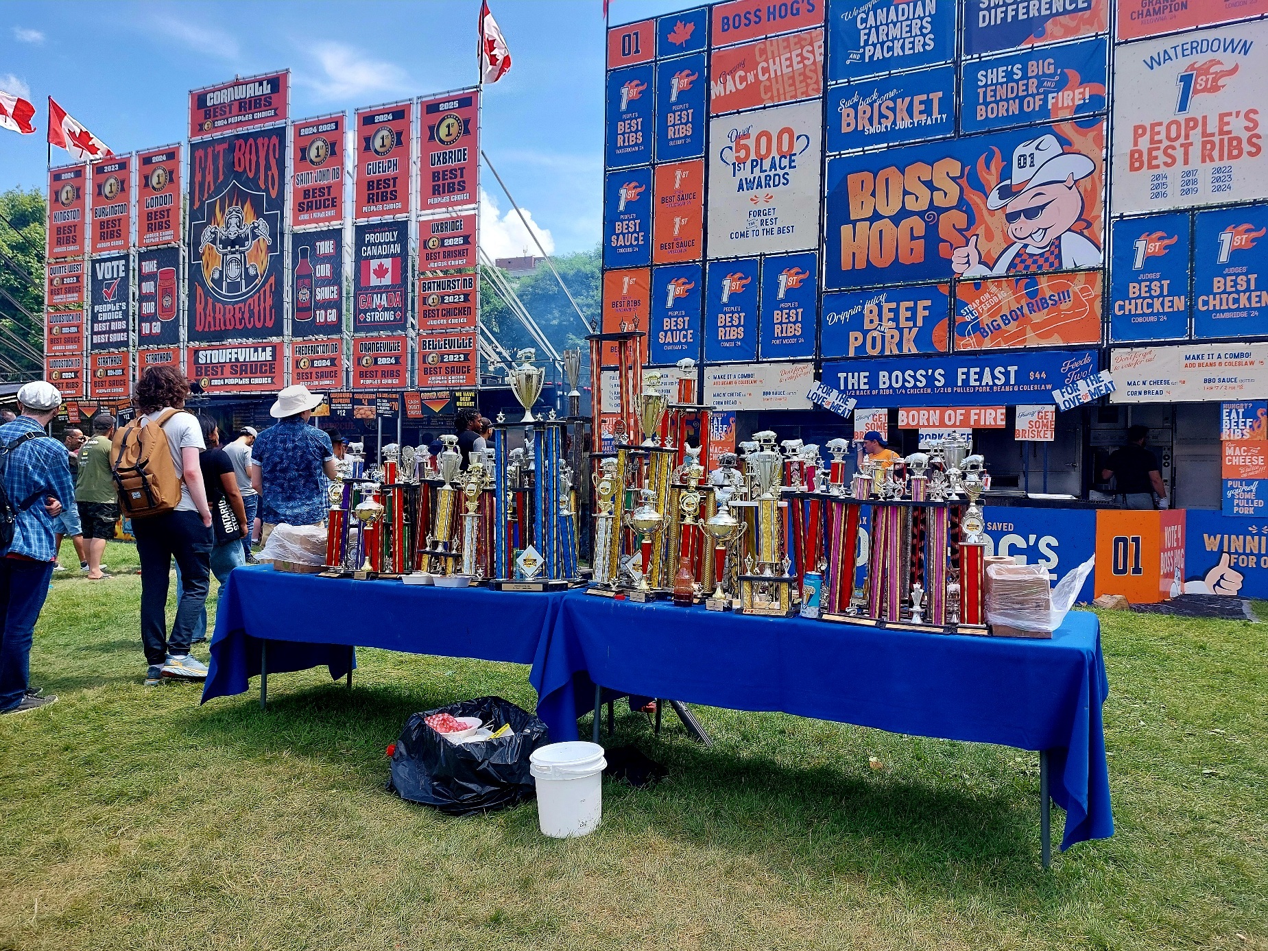 Awards displayed on a table at the annual Kitchener Ribfest 