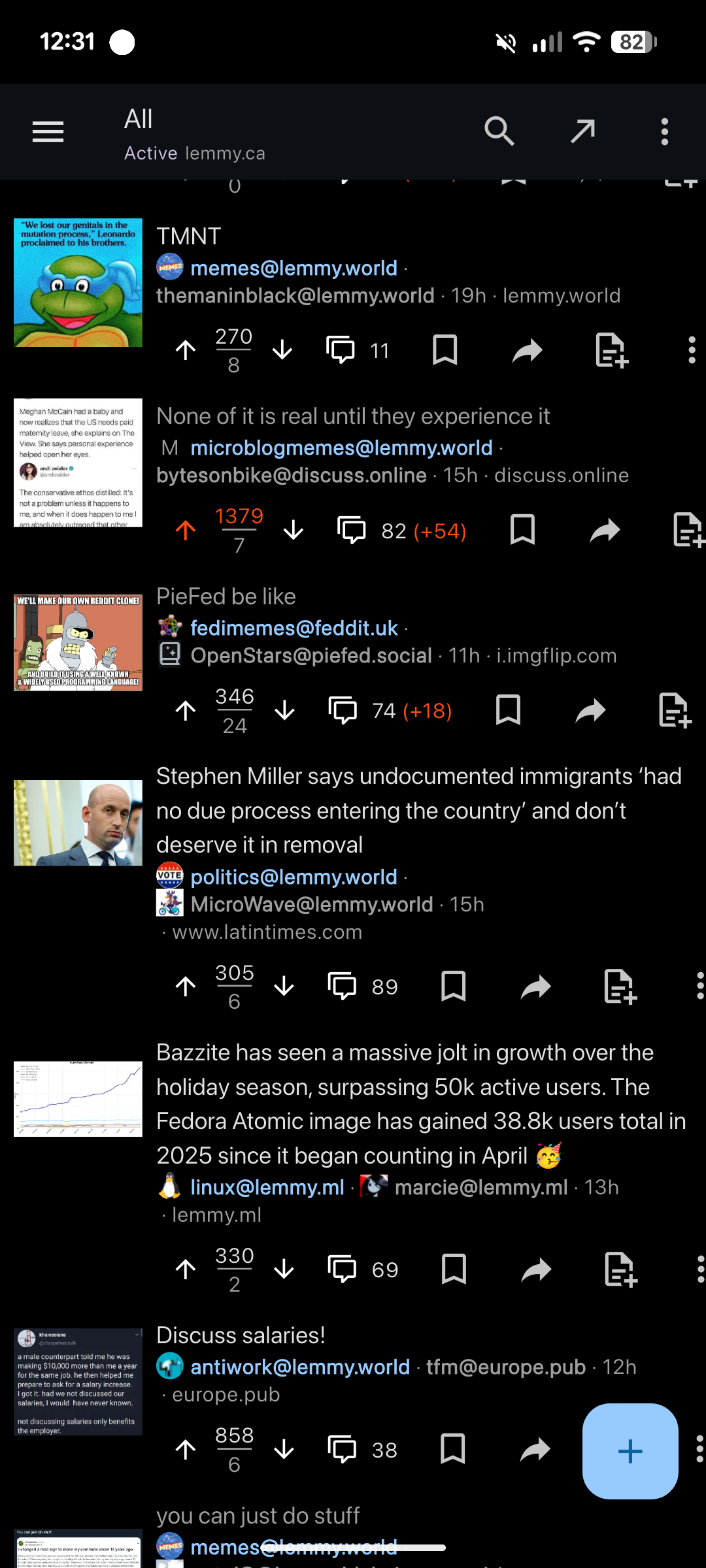 Screenshot showing feed with some posts without an overflow menu.