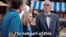 Ted Danson from The Good Place TV show saying 'I'm not a part of this' in response to the formatting horror show posted above