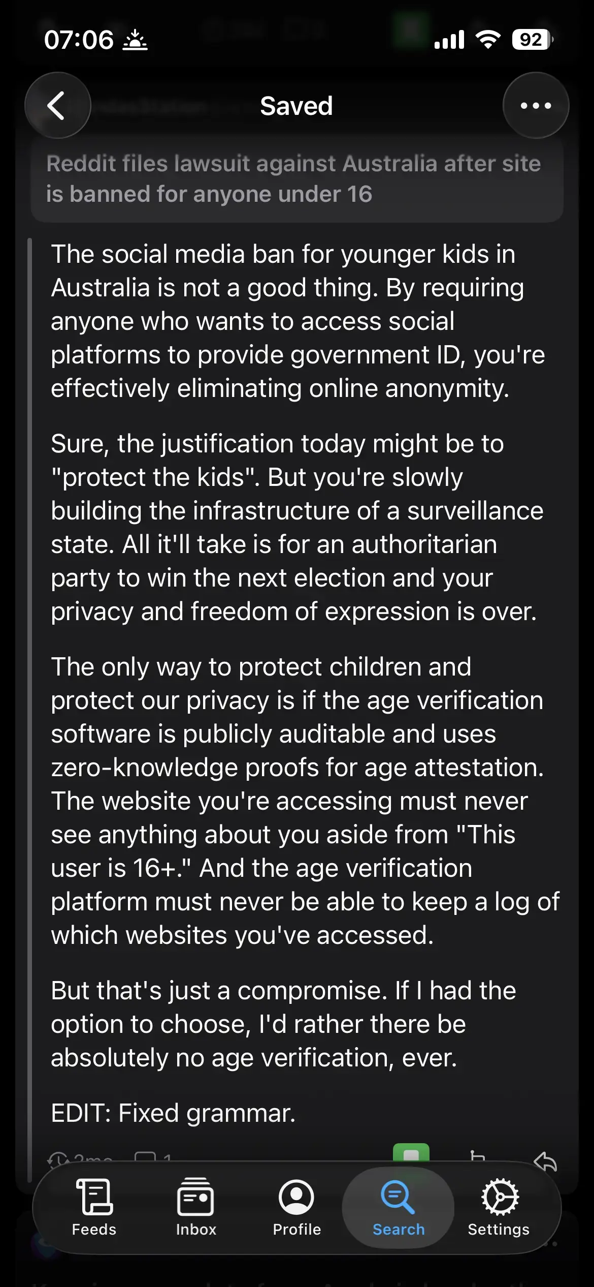 screenshot of a Lemmy comment