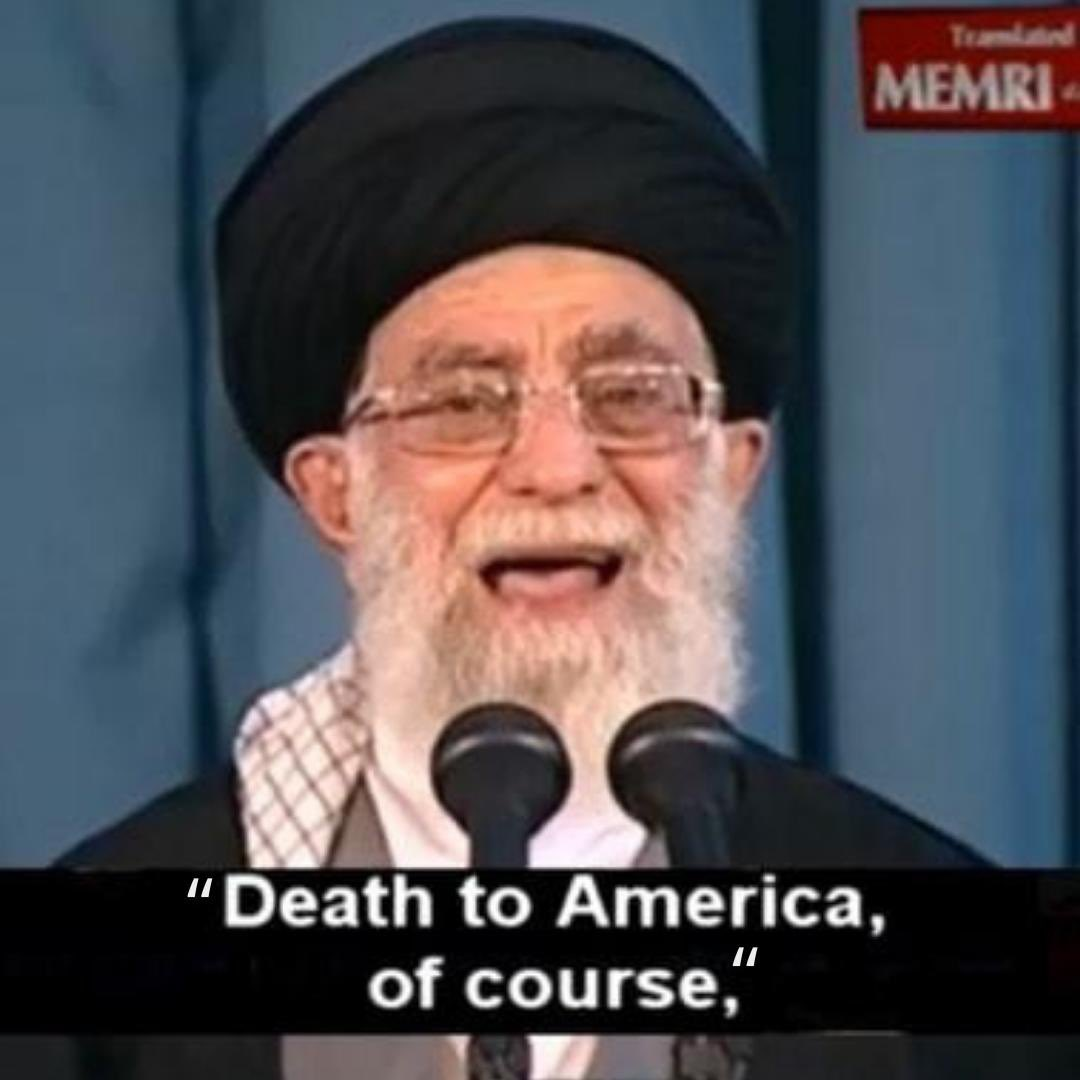 Iranian Imam giving a speech subtitled "Death to America, of course,"