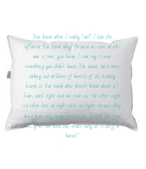 Image of white pillow with the above quote sloppily laid on top of it