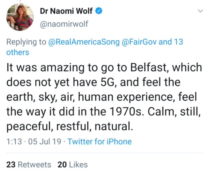 It was amazing to go to Belfast, which does not yet have 5G, and feel the earth, sky, air, human experience, feel the way it did in the 1970s. Calm, still, peaceful, restful, natural.