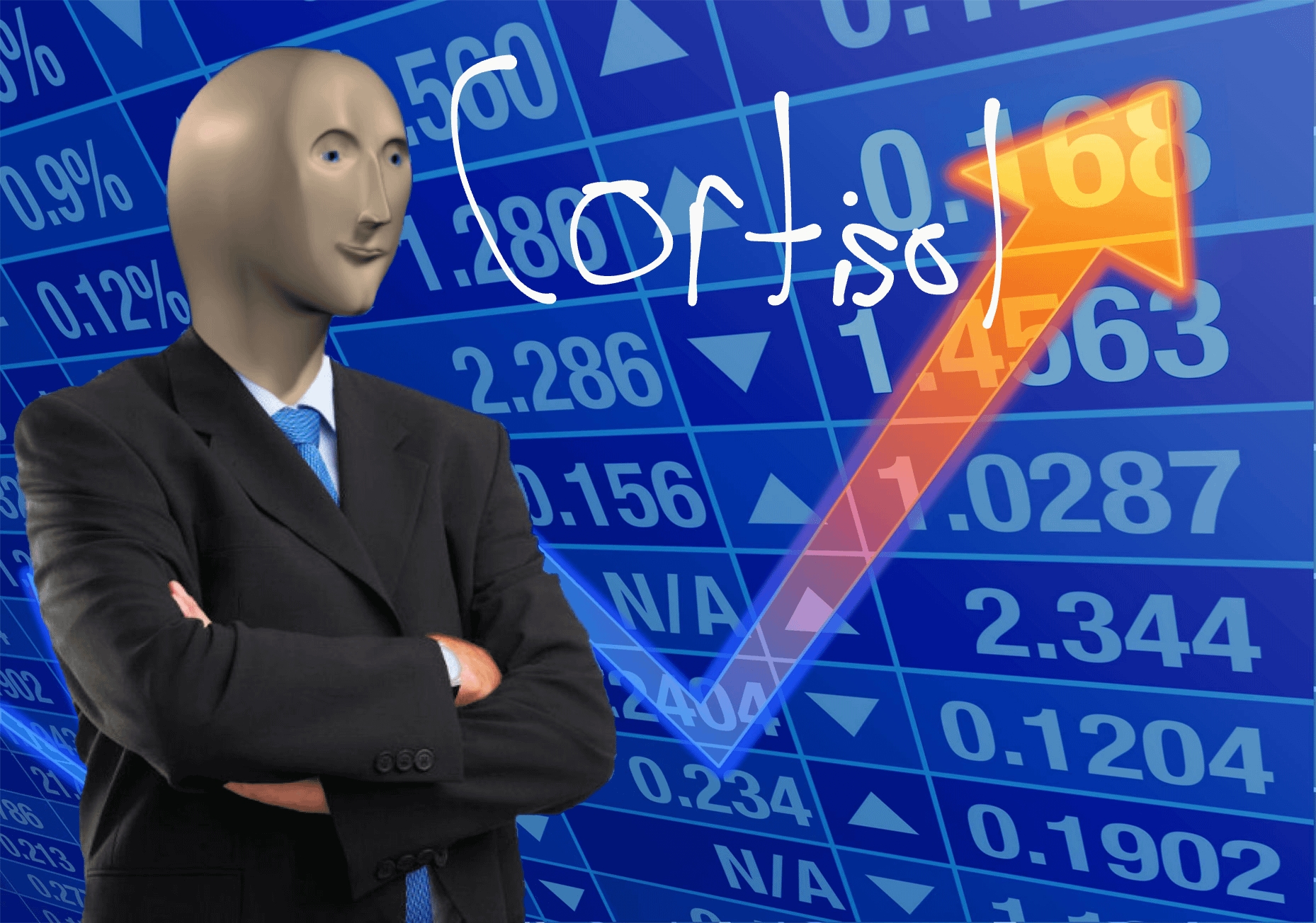 Stonks meme template with "Cortisol" as the graph label