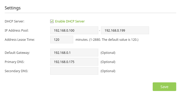 My router's DHCP settings