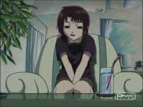 Psx lain smiling with her eyes almost closed.
