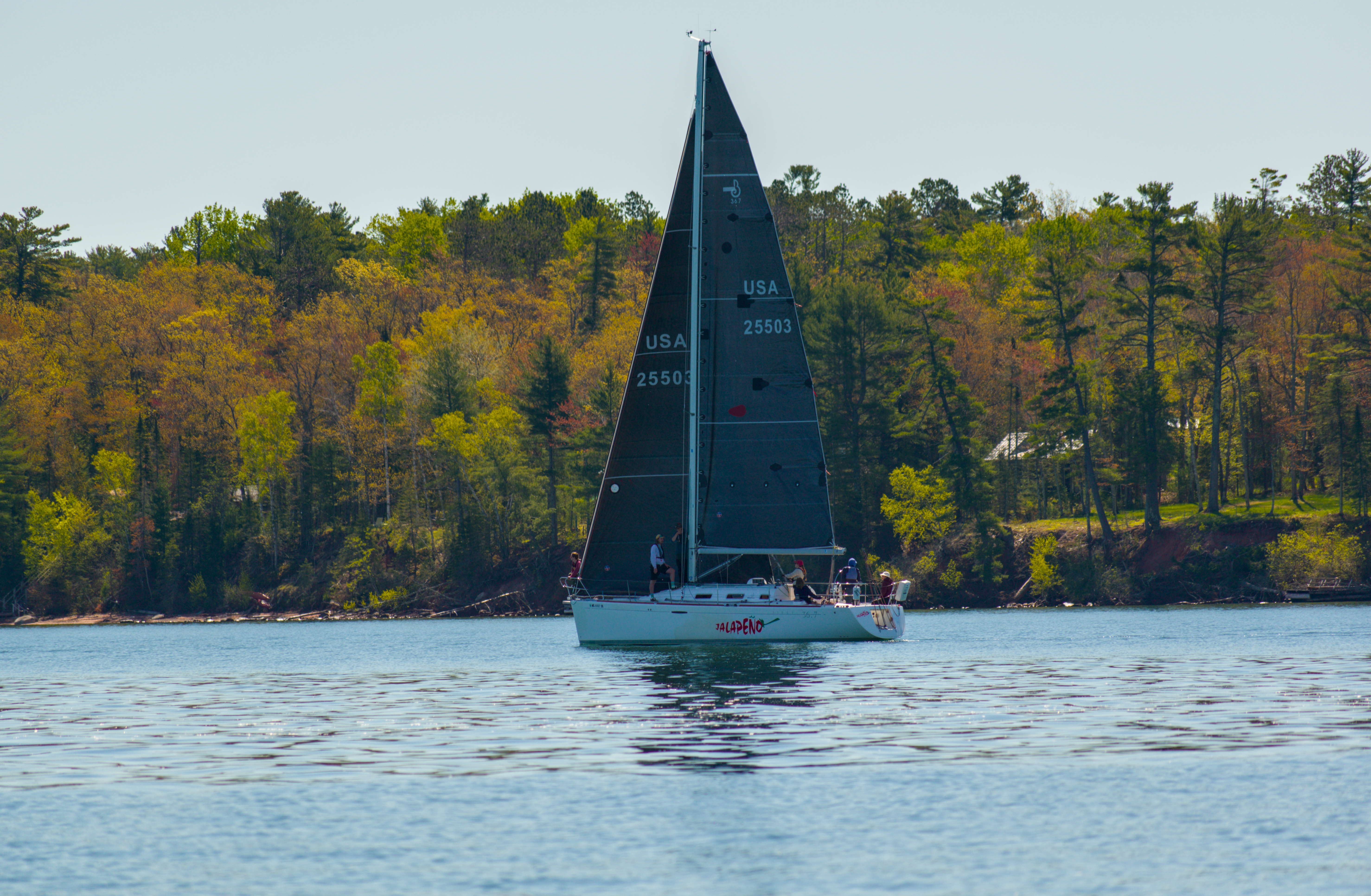 Jalapeño, a Beneteau 36 under sail near Madeline Island, Wisconsin