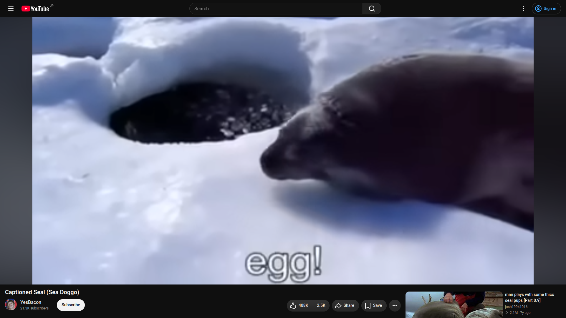 Sea lion captioned as if saying "egg!"