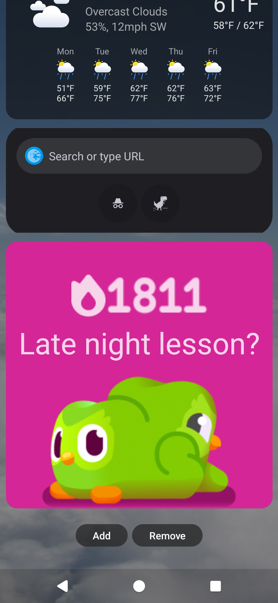an unedited screenshot of my phone's widgets screen with the same Duo with a second face on his butt
