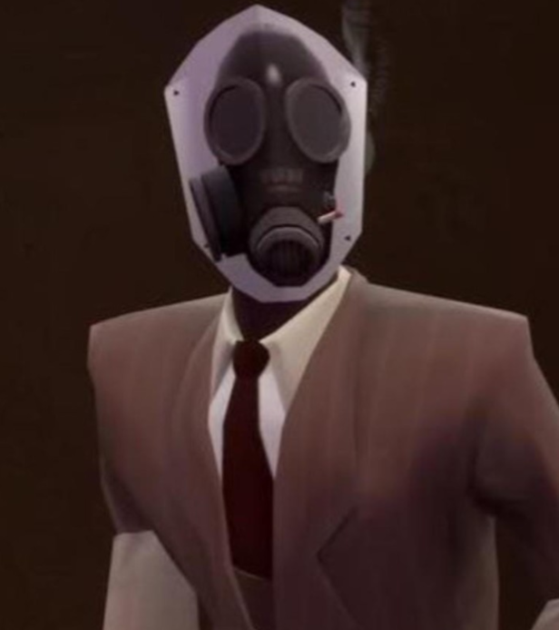 spy from team fortress 2 wearing a pyro mask