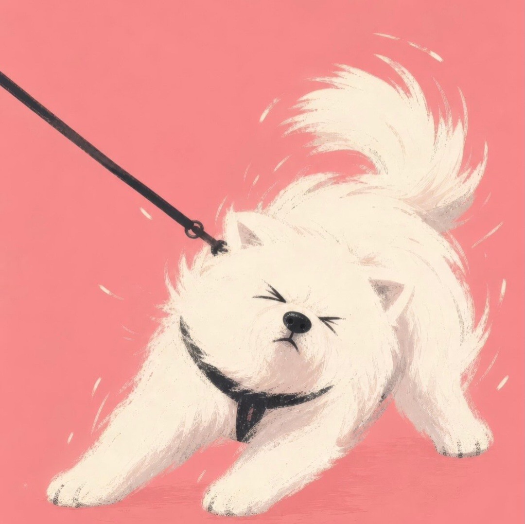 Art of white long haired dog shaking water off itself