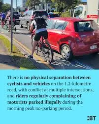 Car driving into a bike lane in Brisbane.