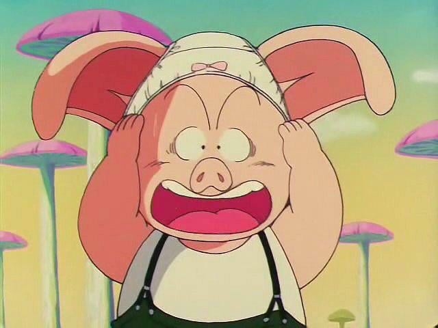 oolong from dragonballz wearing panties as hat with ear holes 