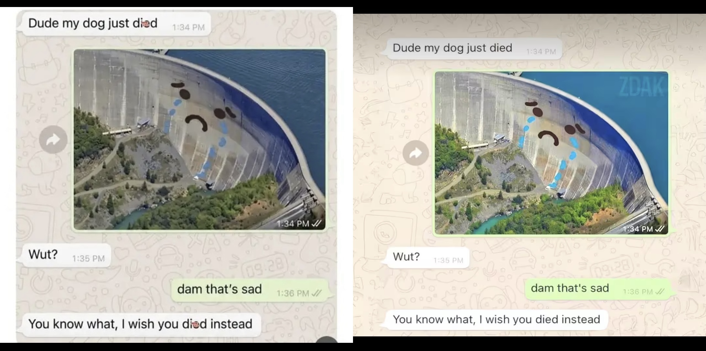 WhatsApp dam screenshots side by side