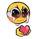 a picture of a round blob tearing up holding up a heart in their head