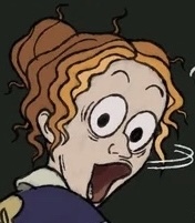The shocked face of Miss Frizzle, cropped to