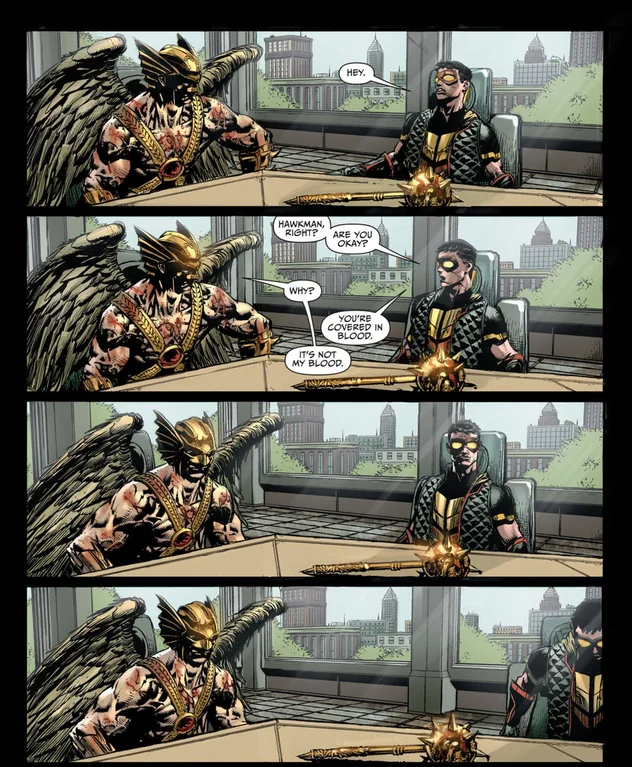 Hawkman being himself (Justice League of America #2, 2013)