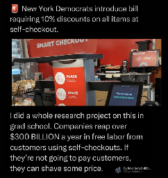 They eliminated cashiers and keep the profits. NY Democrats are fighting back.